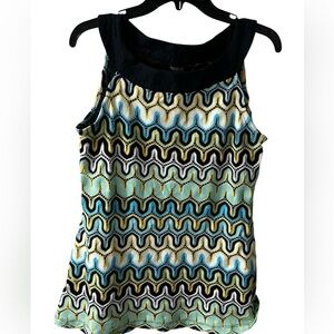 Tribal Women's Black and Blue Crochet‎ Wave Pattern Tank